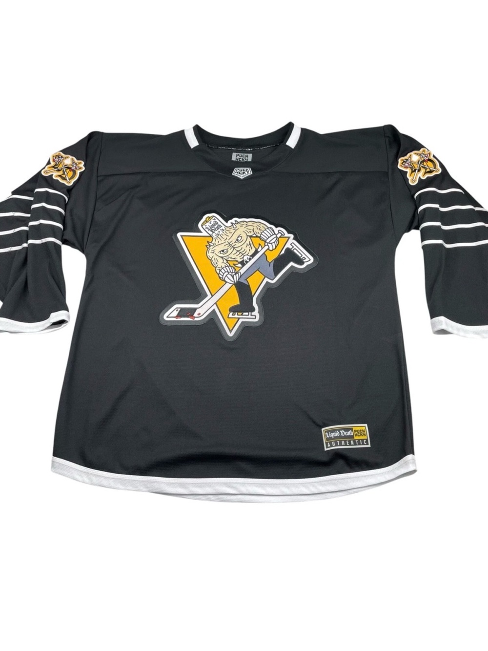 NEW Puck Hcky x Liquid Death #66 Men's Hockey Jersey Black/White • XL NWOT